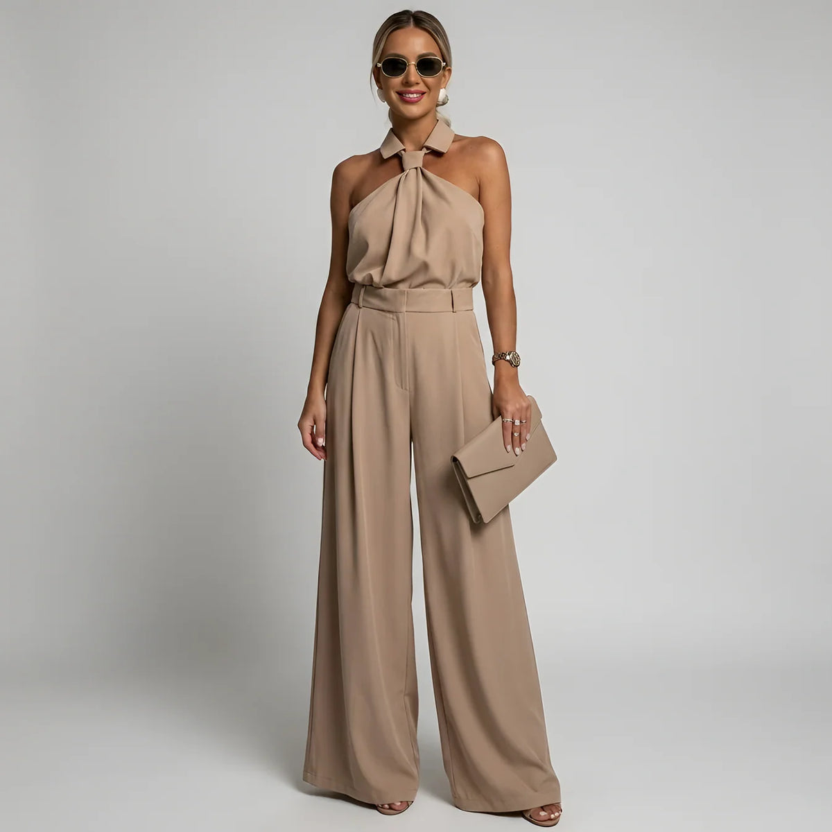 Jumpsuit met Halternek en Wijde Palazzo-broek – Elegant & Feestelijk – Pénélope
