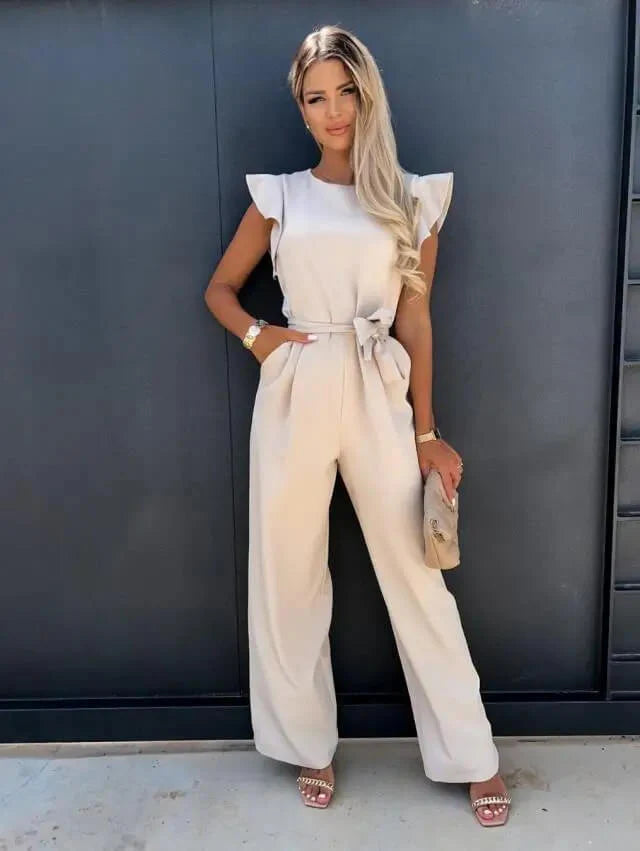 Jumpsuit met Vlindermouwen, Brede Pijpen en Riem – Elegant & Chic – Perrine