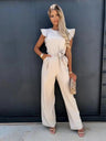 Jumpsuit met Vlindermouwen, Brede Pijpen en Riem – Elegant & Chic – Perrine