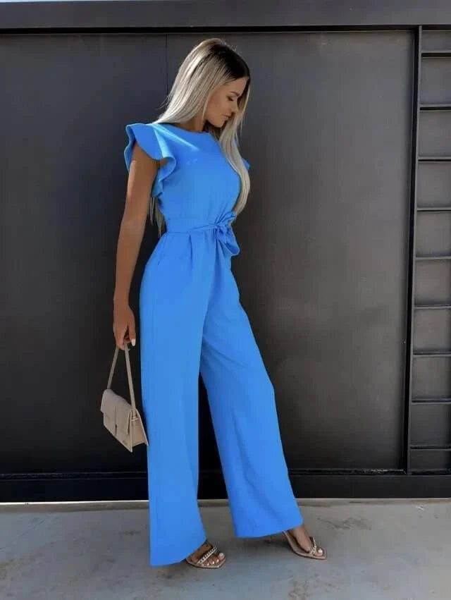 Jumpsuit met Vlindermouwen, Brede Pijpen en Riem – Elegant & Chic – Perrine