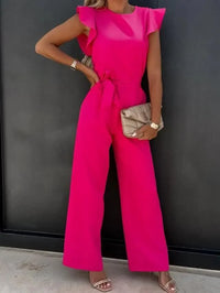 Jumpsuit met Vlindermouwen, Brede Pijpen en Riem – Elegant & Chic – Perrine