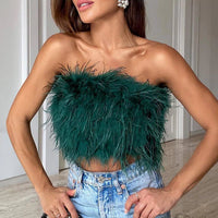 Strapless Bandeau Top met Veren – Glamoureus & Feestelijk – Pleun
