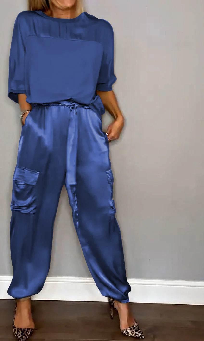Tweedelige Set met Top met Halve Mouwen en Bijpassende Broek – Verzorgd & Chic – Prunelle