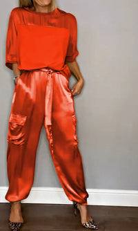 Tweedelige Set met Top met Halve Mouwen en Bijpassende Broek – Verzorgd & Chic – Prunelle