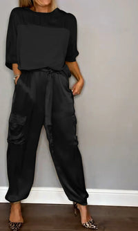 Tweedelige Set met Top met Halve Mouwen en Bijpassende Broek – Verzorgd & Chic – Prunelle