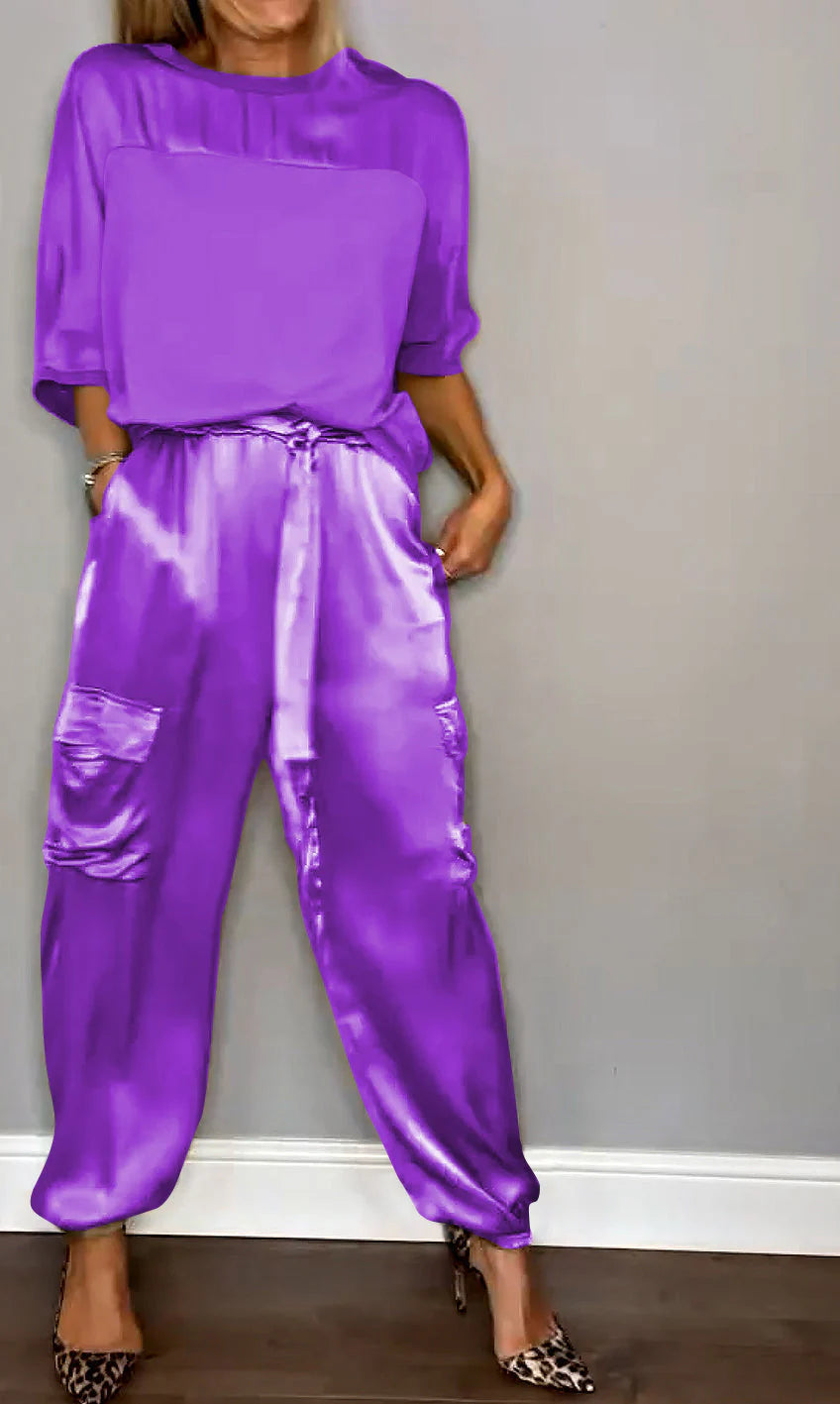 Tweedelige Set met Top met Halve Mouwen en Bijpassende Broek – Verzorgd & Chic – Prunelle