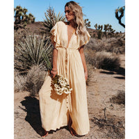 Dames Maxi Jurk in Crèmekleur met Soepelvallende Pasvorm – Tijdloos & Elegant – Qyveraëlle