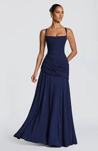 Maxi Jurk met Sweetheart Halslijn en Asymmetrische Plooi – Elegant & Vrouwelijk – Roosmarijn