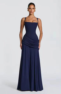 Maxi Jurk met Sweetheart Halslijn en Asymmetrische Plooi – Elegant & Vrouwelijk – Roosmarijn