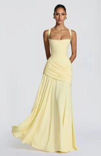 Maxi Jurk met Sweetheart Halslijn en Asymmetrische Plooi – Elegant & Vrouwelijk – Roosmarijn