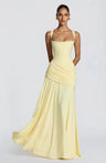 Maxi Jurk met Sweetheart Halslijn en Asymmetrische Plooi – Elegant & Vrouwelijk – Roosmarijn