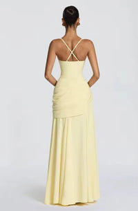 Maxi Jurk met Sweetheart Halslijn en Asymmetrische Plooi – Elegant & Vrouwelijk – Roosmarijn