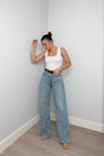 Rechte High-Waist Jeans met Glitterdetails – Modieus & Veelzijdig – Roosje