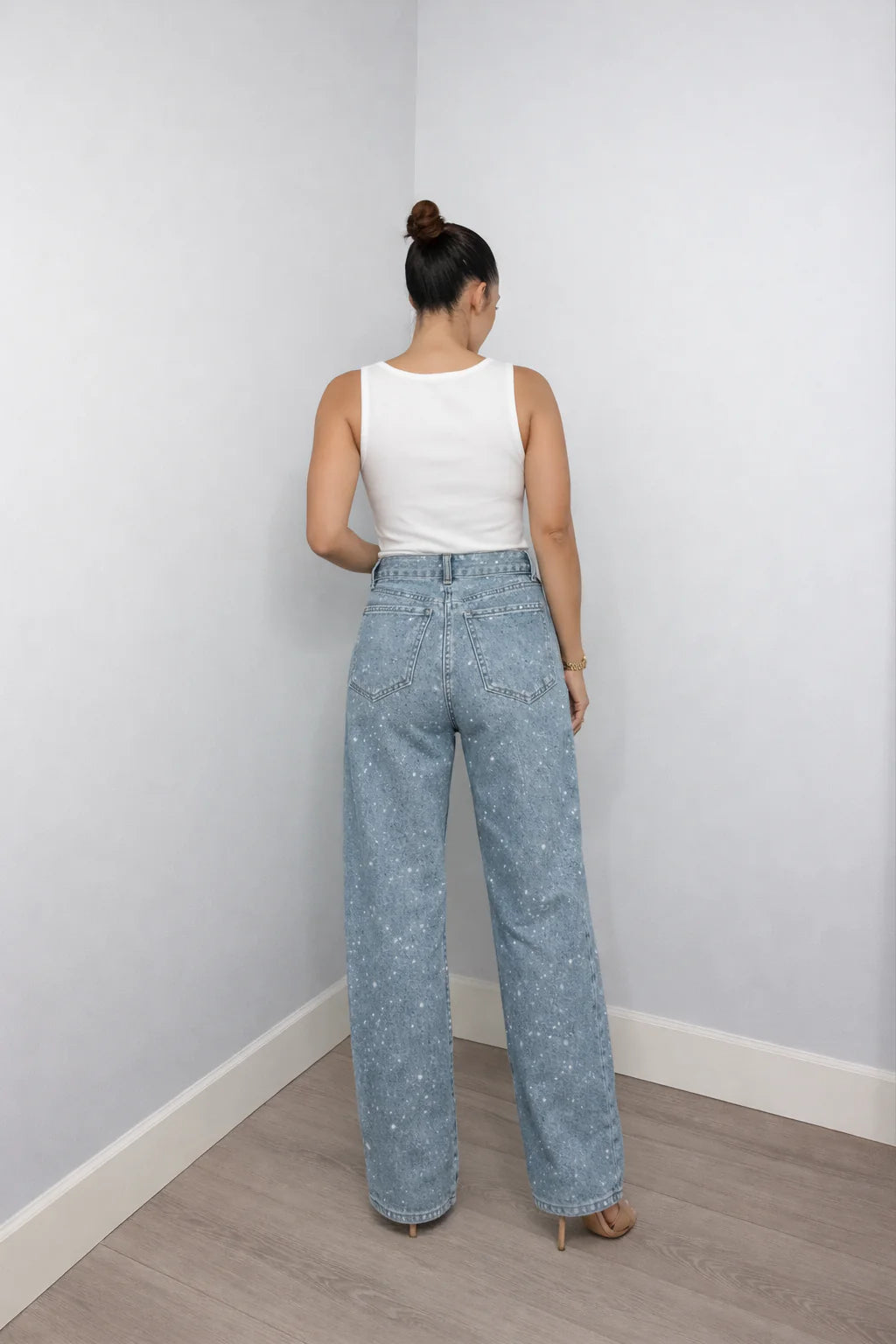 Rechte High-Waist Jeans met Glitterdetails – Modieus & Veelzijdig – Roosje