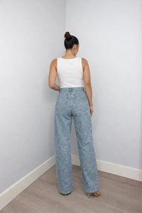 Rechte High-Waist Jeans met Glitterdetails – Modieus & Veelzijdig – Roosje