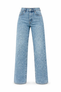 Rechte High-Waist Jeans met Glitterdetails – Modieus & Veelzijdig – Roosje