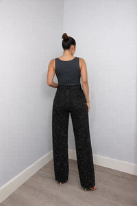 Rechte High-Waist Jeans met Glitterdetails – Modieus & Veelzijdig – Roosje
