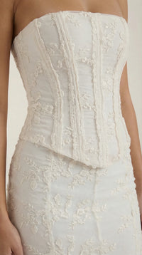 Witte Zeemeermin Maxi Jurk met Korset Lijfje en Kant – Feestelijk & Elegant – Rosalienne