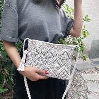 Geweven Boho Schoudertas met Ruitpatroon en Rits – Luchtig & Zomers – Rosaline