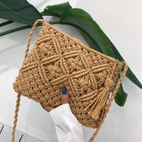 Geweven Boho Schoudertas met Ruitpatroon en Rits – Luchtig & Zomers – Rosaline
