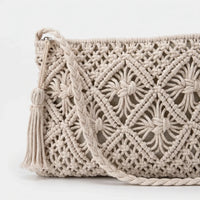 Geweven Boho Schoudertas met Ruitpatroon en Rits – Luchtig & Zomers – Rosaline