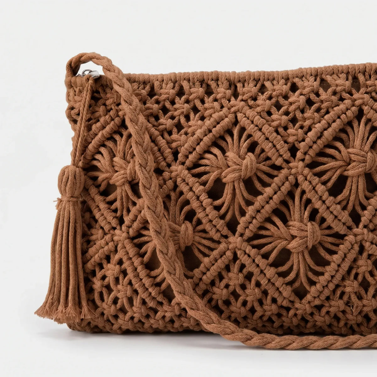Geweven Boho Schoudertas met Ruitpatroon en Rits – Luchtig & Zomers – Rosaline