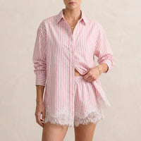 Tweedelige Set met Overhemd, Kraag en Kanten Short – Romantisch & Zomers – Roselinde