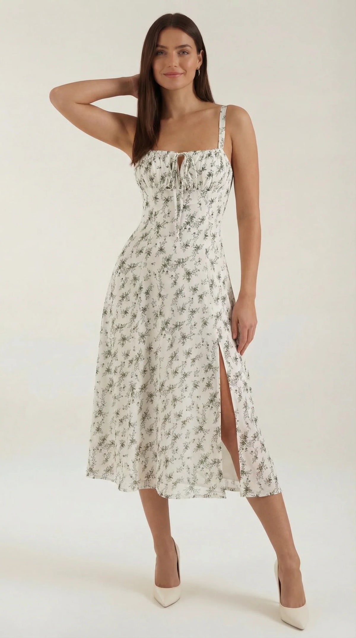 A-lijn Midi Jurk met Vintage Bloemenprint en Hartvormige Hals – Vrouwelijk & Tijdloos – Rosemie