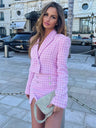 Roze Pied-de-poule Dames Blazerset met Cropped Blazer en Skort