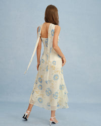 Beige Maxi Jurk met Chiffon Look en Strikdetail – Zomers & Elegant – Saartje