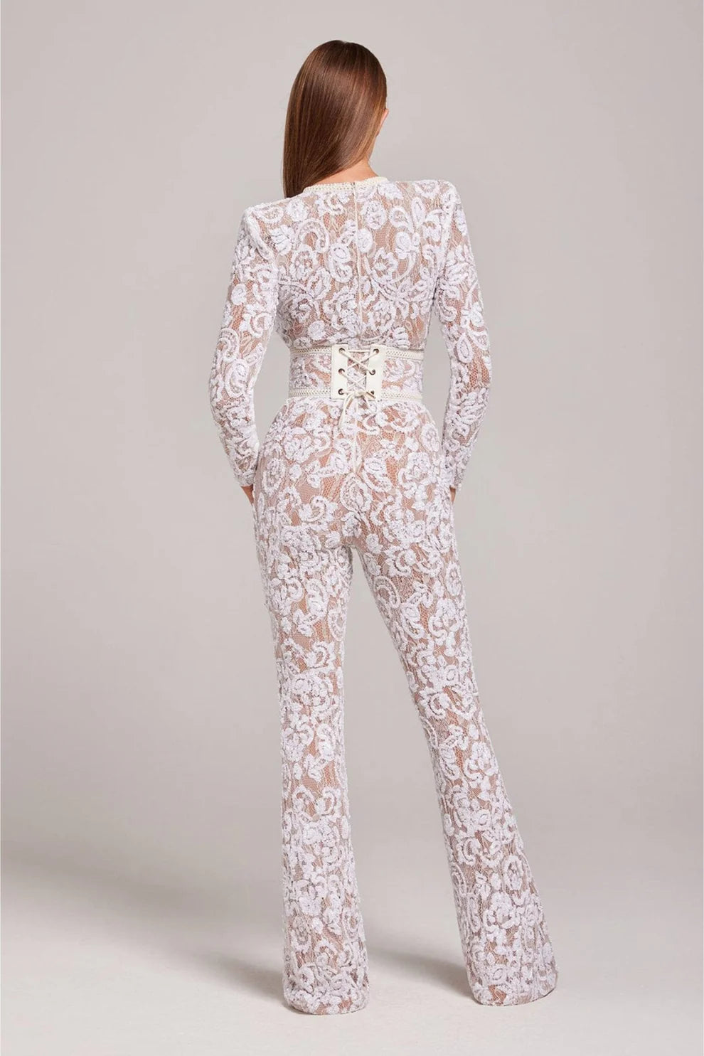 Jumpsuit met Lange Mouwen, Kant en Pailletten – Glamoureus & Feestelijk – Sévalienne