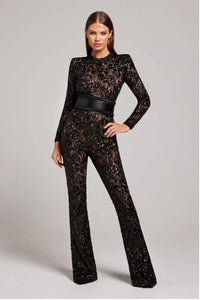 Jumpsuit met Lange Mouwen, Kant en Pailletten – Glamoureus & Feestelijk – Sévalienne