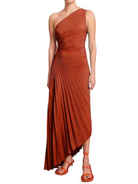 Geplooide One-Shoulder Maxi-jurk met Asymmetrische Zoom – Elegant & Verfijnd – Sévéane