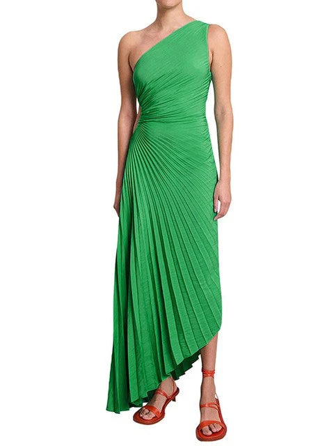 Geplooide One-Shoulder Maxi-jurk met Asymmetrische Zoom – Elegant & Verfijnd – Sévéane