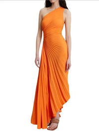 Geplooide One-Shoulder Maxi-jurk met Asymmetrische Zoom – Elegant & Verfijnd – Sévéane