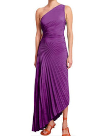 Geplooide One-Shoulder Maxi-jurk met Asymmetrische Zoom – Elegant & Verfijnd – Sévéane