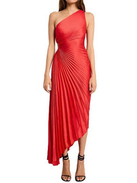 Geplooide One-Shoulder Maxi-jurk met Asymmetrische Zoom – Elegant & Verfijnd – Sévéane