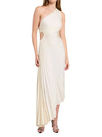 Geplooide One-Shoulder Maxi-jurk met Asymmetrische Zoom – Elegant & Verfijnd – Sévéane