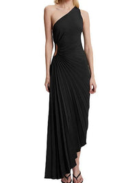 Geplooide One-Shoulder Maxi-jurk met Asymmetrische Zoom – Elegant & Verfijnd – Sévéane