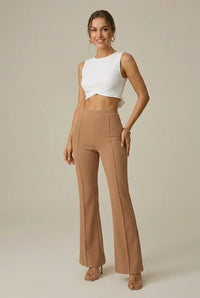 High Waist Flared Broek met Wijde Pijpen en Stretch Taille – Elegant & Flatterend – Sévrienne