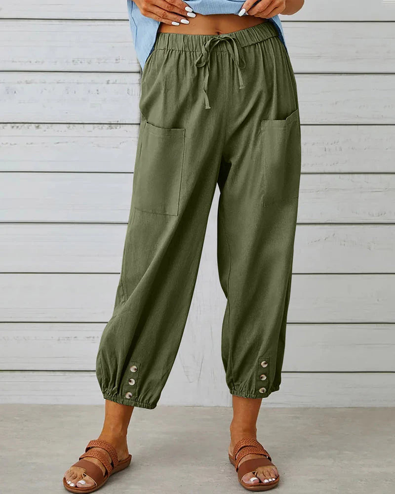 Broek met Hoge Taille, Rechte Pijpen en Knoopdetails – Verzorgd & Veelzijdig – Sévrine