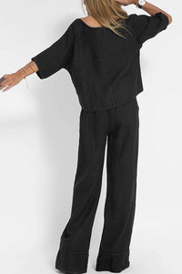 Tweedelige Set met Boxy Top en Wijde Broek – Verfijnd & Zomers – Solaine