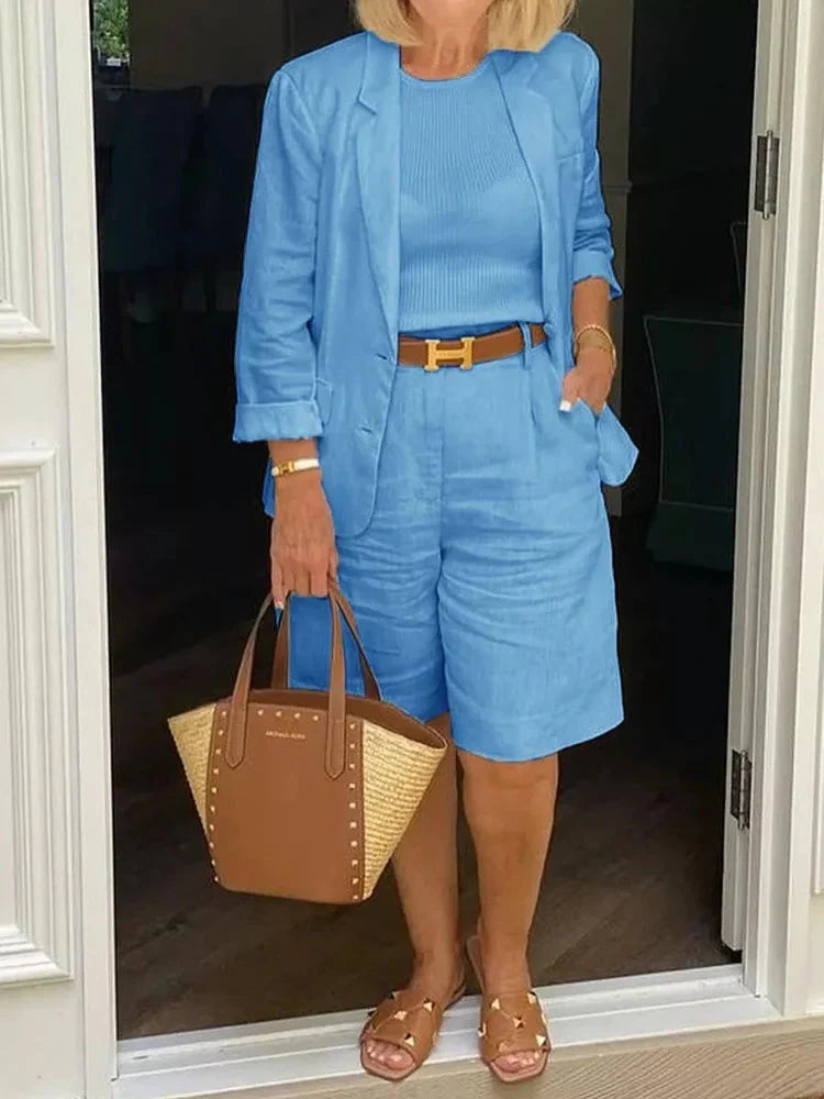 Zomerse Set met Korte Broek en Licht Jasje – Fris & Modern – Solveigne
