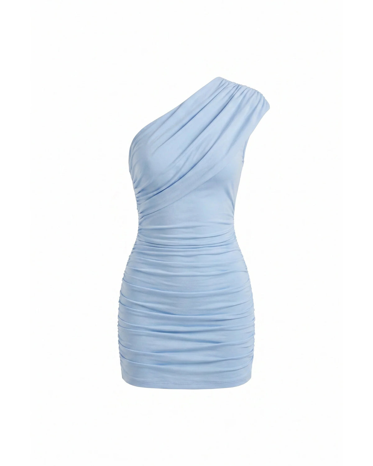 Mini Jurk met One-Shoulder Hals en Geplooid Lijfje – Elegant & Feestelijk – Solveine