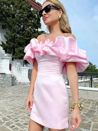 Off Shoulder Avondjurk met Ruffle Detail – Elegant & Vrouwelijk – Séralisse