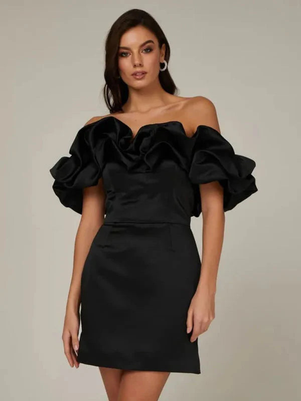 Off Shoulder Avondjurk met Ruffle Detail – Elegant & Vrouwelijk – Séralisse