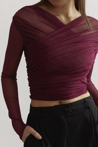 Dames mesh top met ruches en lange mouwen – transparant & elegant – Sorellia