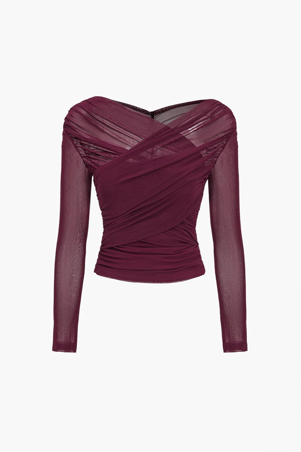 Dames mesh top met ruches en lange mouwen – transparant & elegant – Sorellia