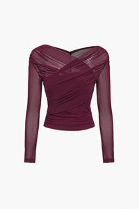 Dames mesh top met ruches en lange mouwen – transparant & elegant – Sorellia