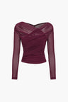 Dames mesh top met ruches en lange mouwen – transparant & elegant – Sorellia